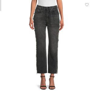 Good American Good Boy Outseam Frayed Mid-Rise Straight Jeans‎